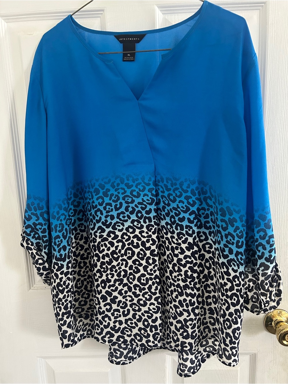 Investments Blue Ombre Leopard-Print V-Neck Blouse